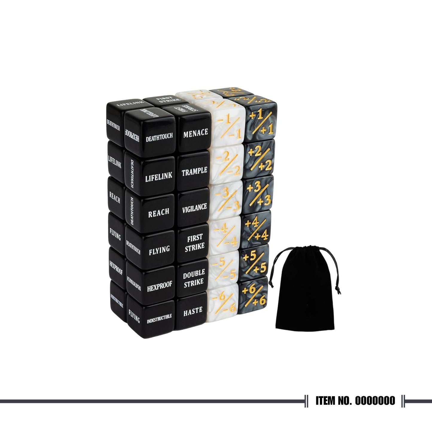 48-Piece Black MTG Ability Counter Dice Set - Creature Stats & Buff Tokens for TCG/Card Games