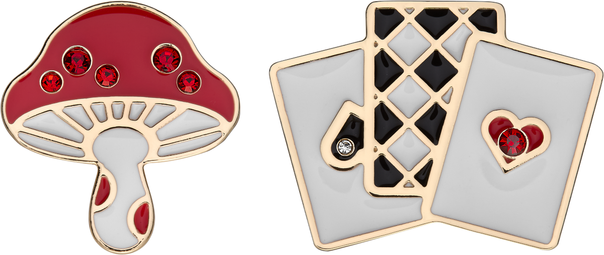 Moleskine Personalization Pins - Alice's Adventures in Wonderland Set of 2, Mushroom & Cards