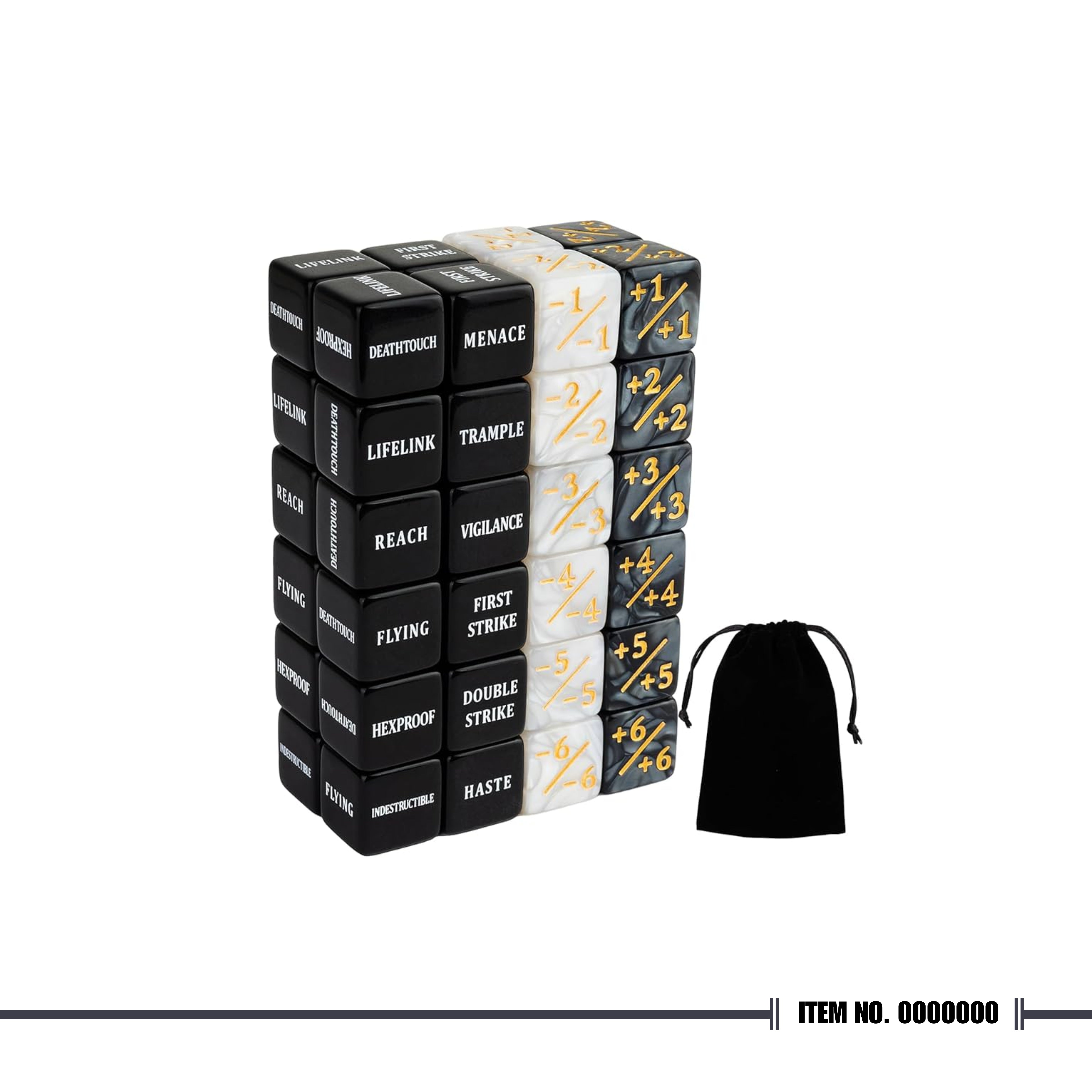 48-Piece Black MTG Ability Counter Dice Set - Creature Stats & Buff Tokens for TCG/Card Games