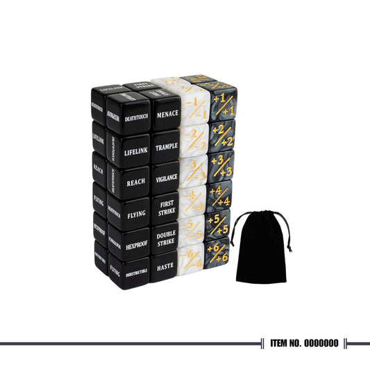 48-Piece Black MTG Ability Counter Dice Set - Creature Stats & Buff Tokens for TCG/Card Games