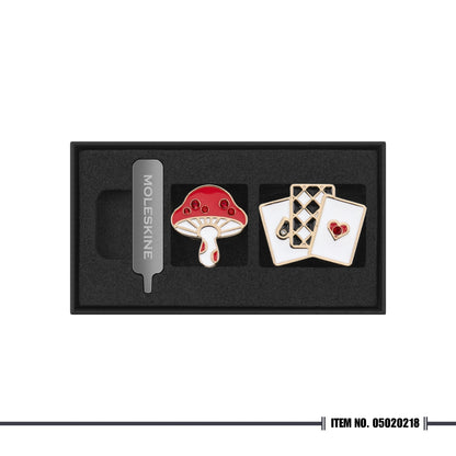 Moleskine Personalization Pins - Alice's Adventures in Wonderland Set of 2, Mushroom & Cards