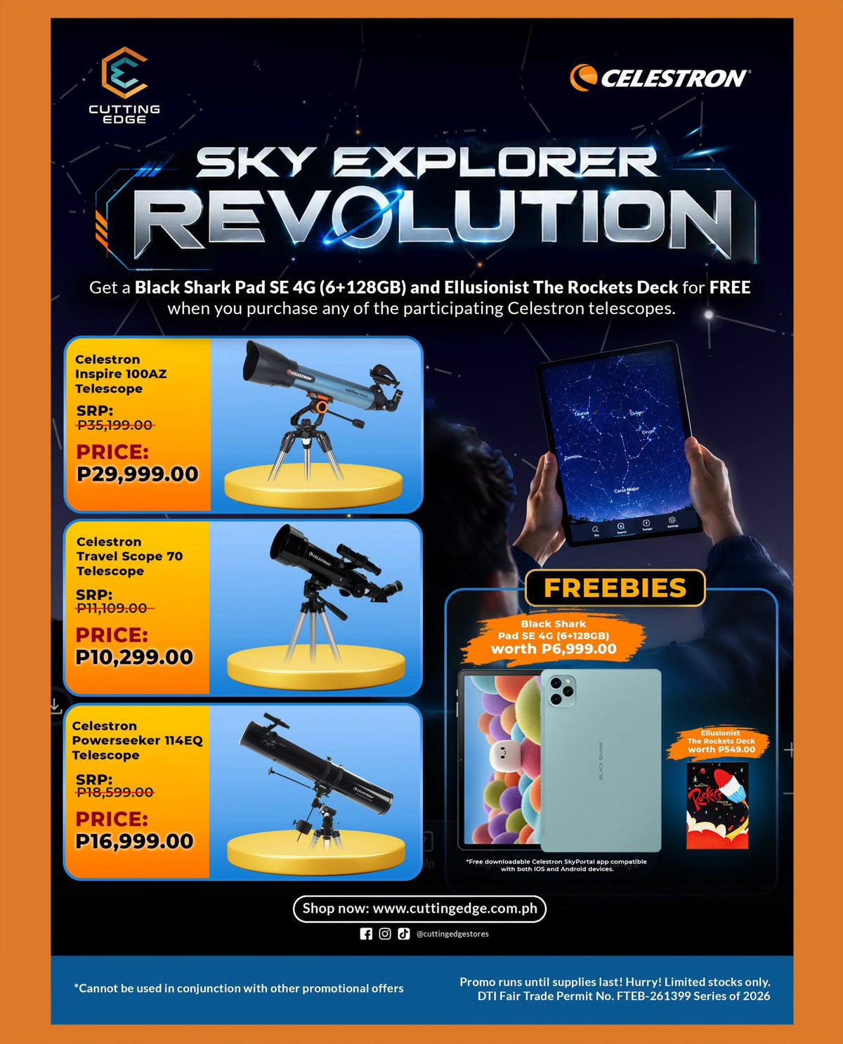 21035 Celestron Telescope Travel Scope 70 [with FREE Black Shark Pad SE + Rockets Deck]