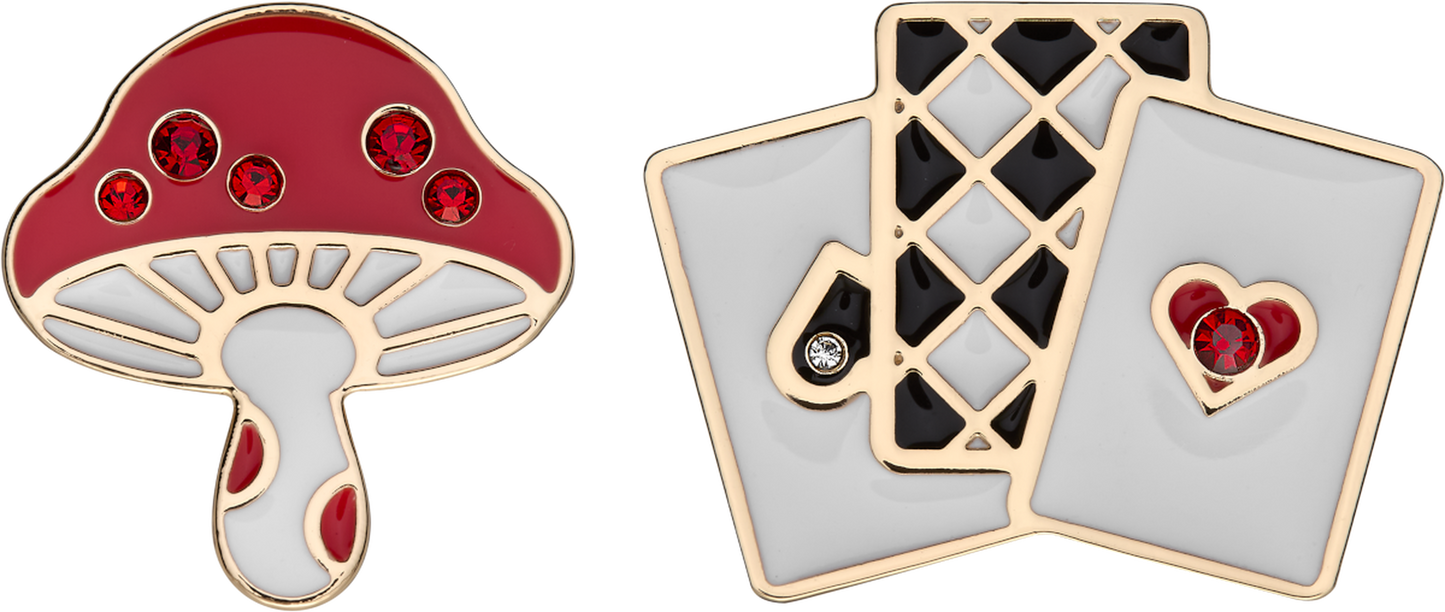 Moleskine Personalization Pins - Alice's Adventures in Wonderland Set of 2, Mushroom & Cards