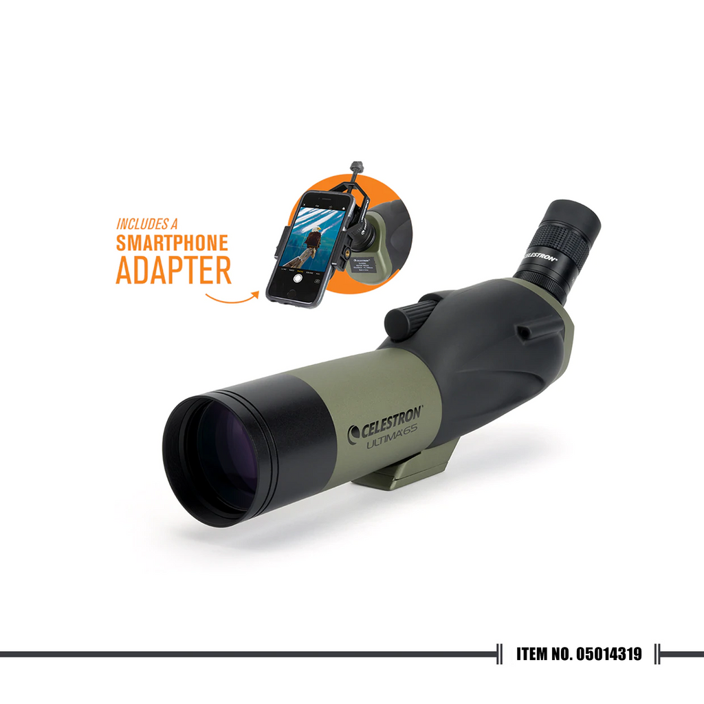 52348 Celestron Ultima 18-55x65mm Angled Zoom Spotting Scope With Smartphone Adapter