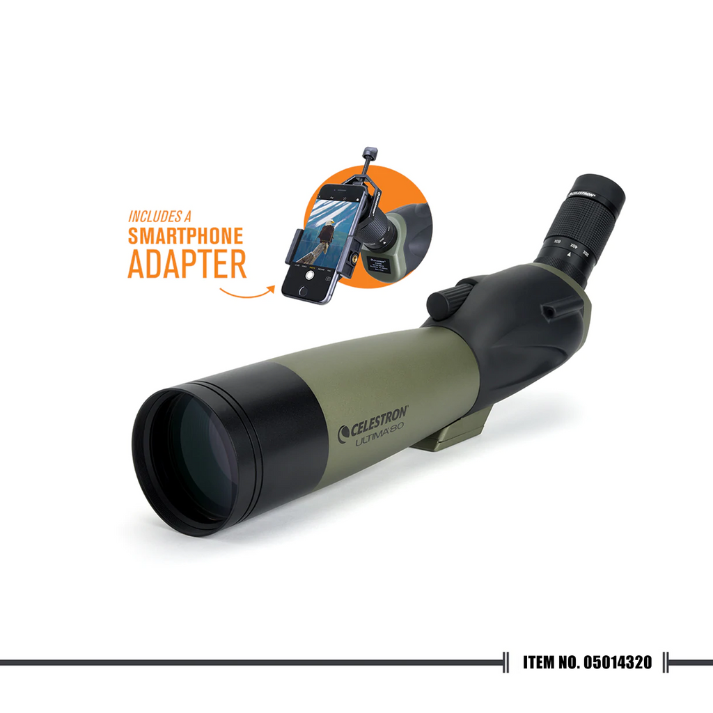 52350 Celestron Ultima 20-60x80mm Angled Zoom Spotting Scope with Smart Phone Adapter