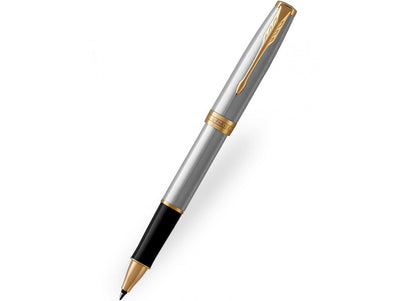 Sonnet 18 Stainless Steel Gold Trim Rollerball
